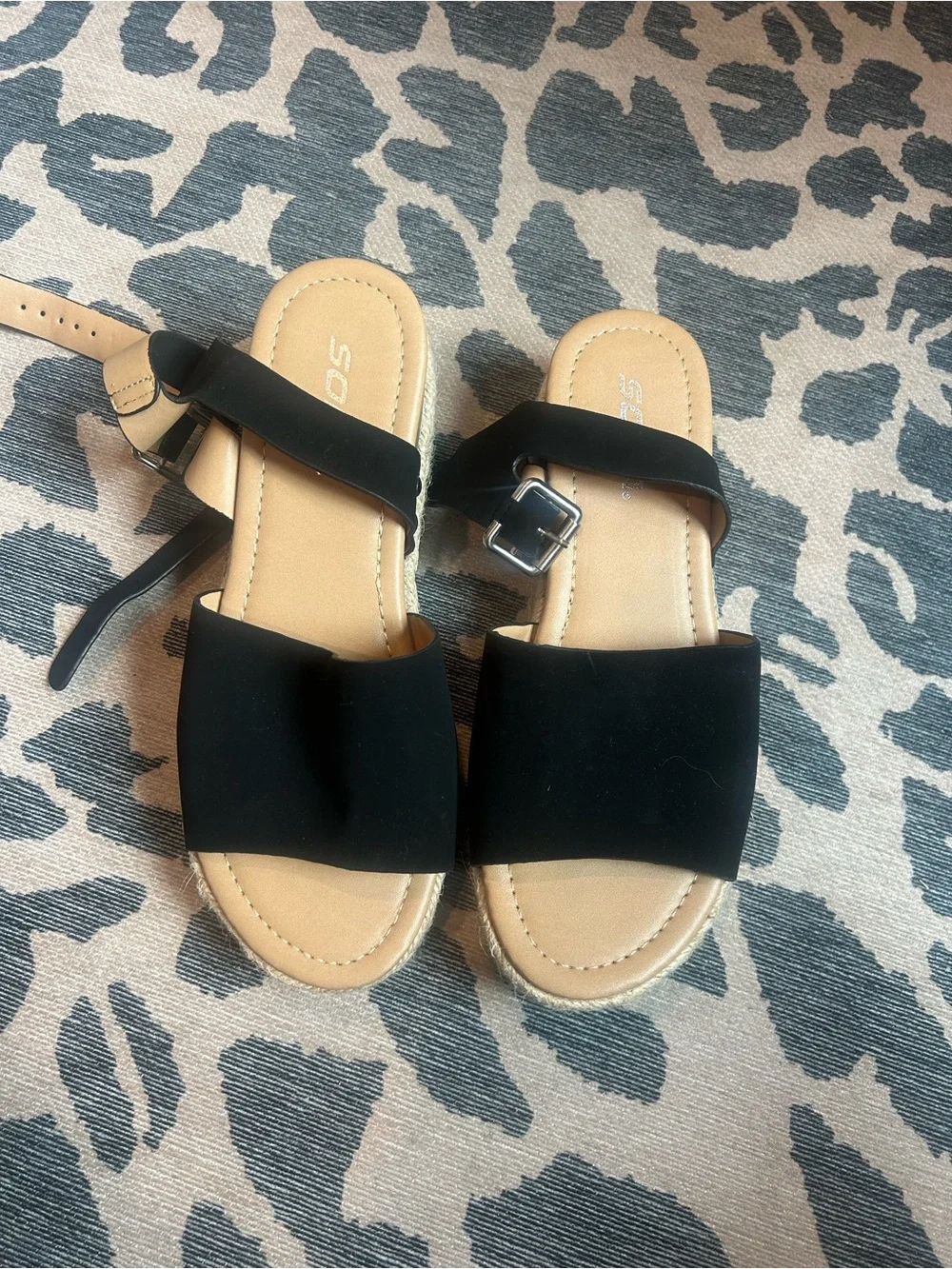 Soda Black Espadrille Platform Sandal with Ankle Strap
